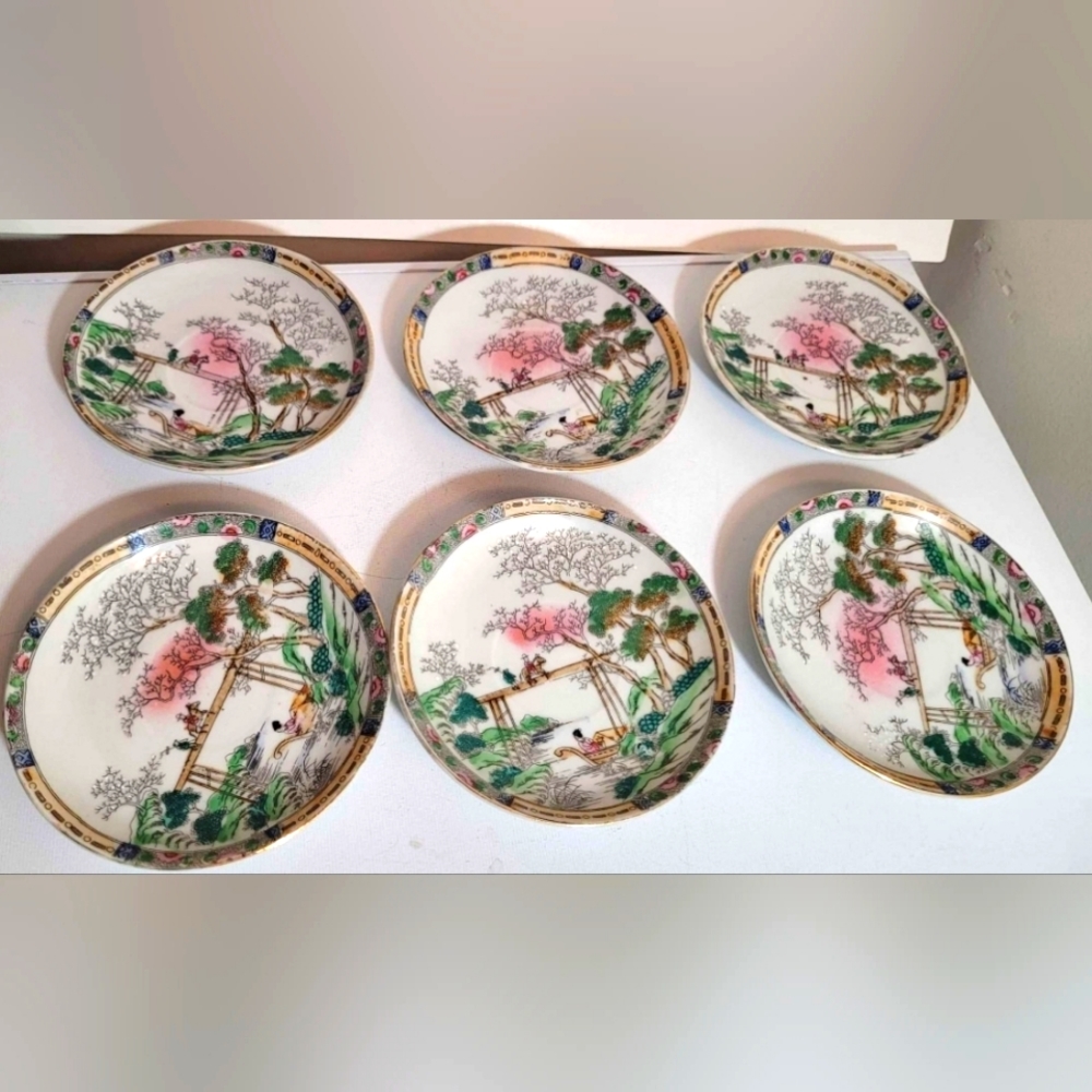Vintage Japanese porcelain small landscape scenery 6 pcs.#porcelain #plate#japan